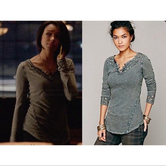 Free People As Seen On Vampire Diaries Luna Top Blue Size Small Eyelet Boho - Picture 1 of 11